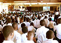 Students in a school in Accra attend a human rights education workshop